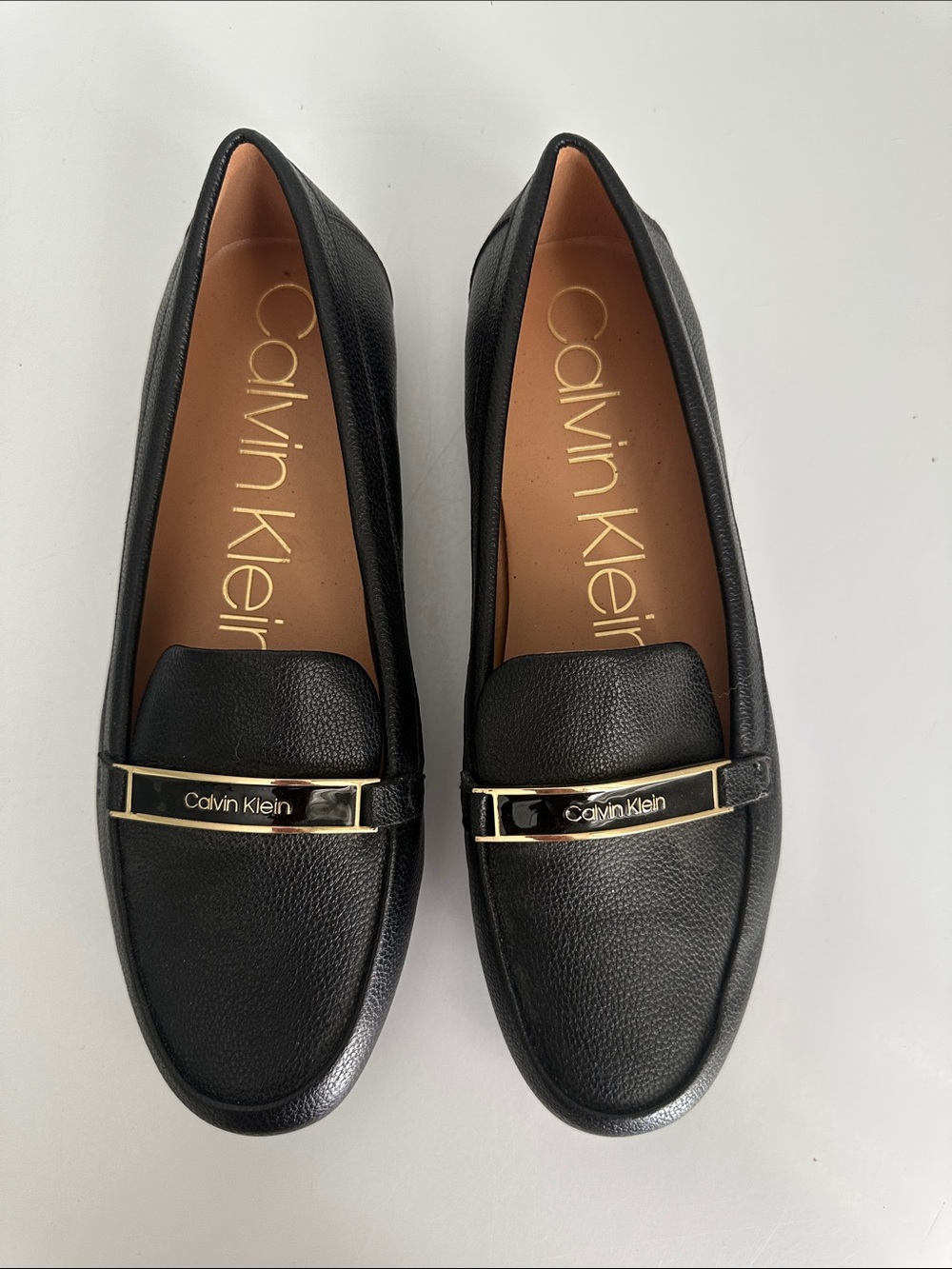 Calvin Klein Black Leather Gold-Trim Women’s Loafers